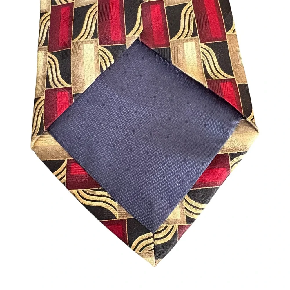 Signorcelli d'Italia Tie Men's 100% Silk Red Gold Black Geometric‎ Made in Korea